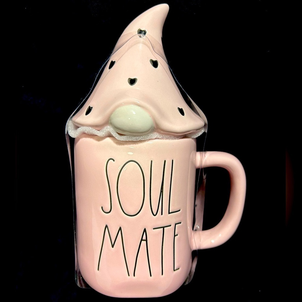 Rae Dunn Pink gnome cup soul mate with tooper